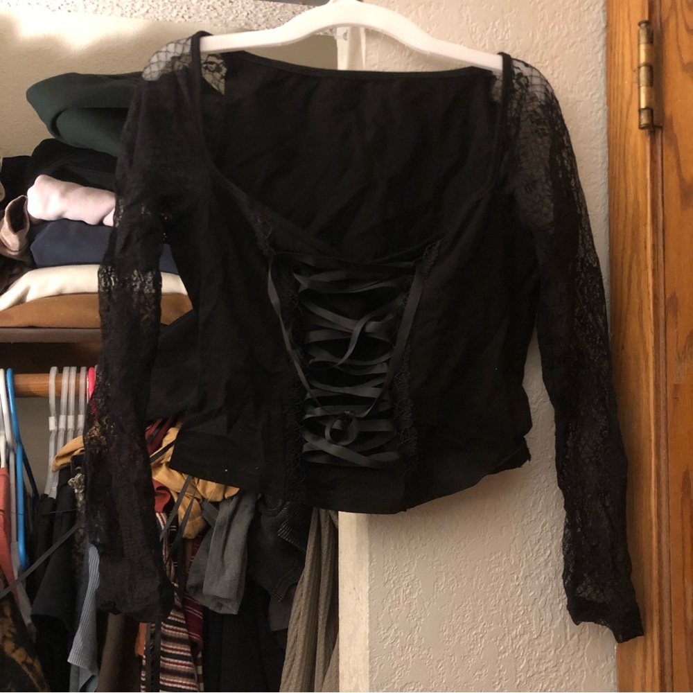 grunge black lacy corset long sleeve top
